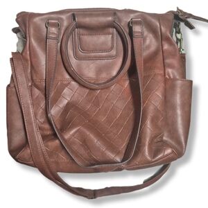 NWOT Large Quilted Crossbody Brown Leather Tote Bag